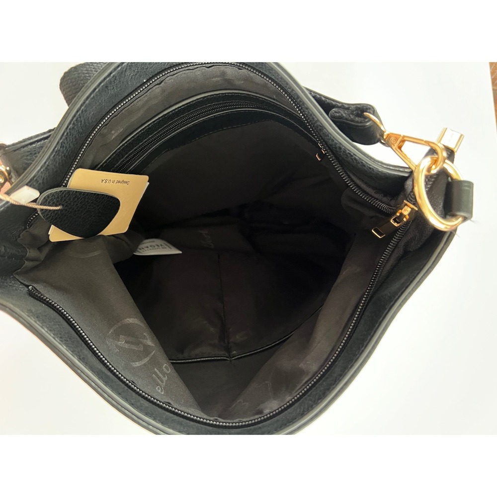 Mellow World Black Vegan Leather Crossbody Bag Woven Texture Gold Hardware NWT - Picture 13 of 14
